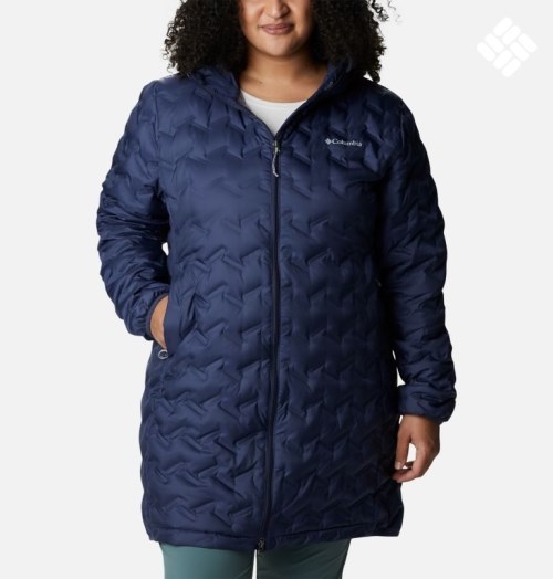 Women's Columbia Delta Ridge Long Down Jackets Navy | Plus Size CA-FC10A